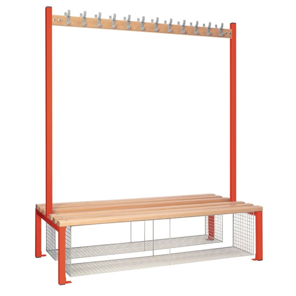 Double-sided Island Seating with Mesh Tray Red 1500mm - HR623  Elite Lockers   