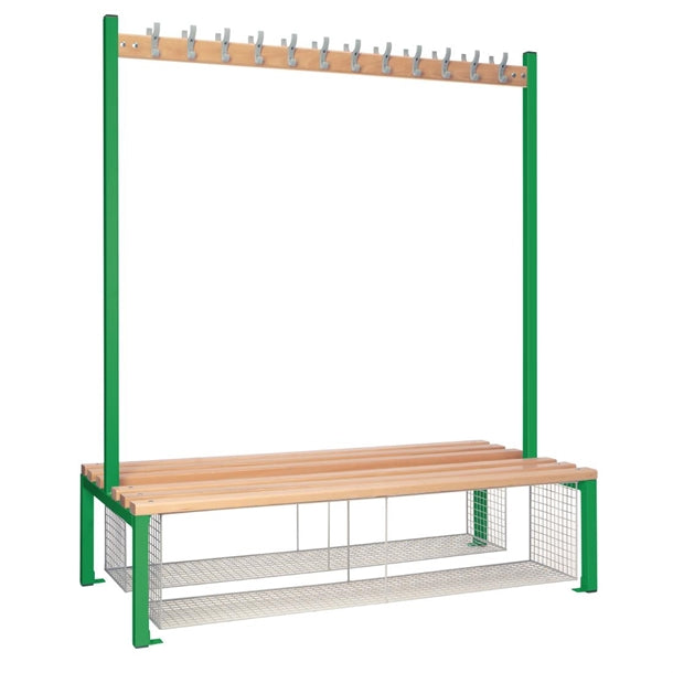 Double-sided Island Seating with Mesh Tray Green 1500mm - HR624  Elite Lockers   