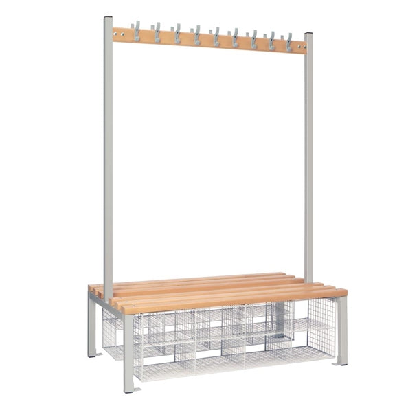 Double-Sided Island Seating with Mesh Basket Grey 1200mm - HR626  Elite Lockers   