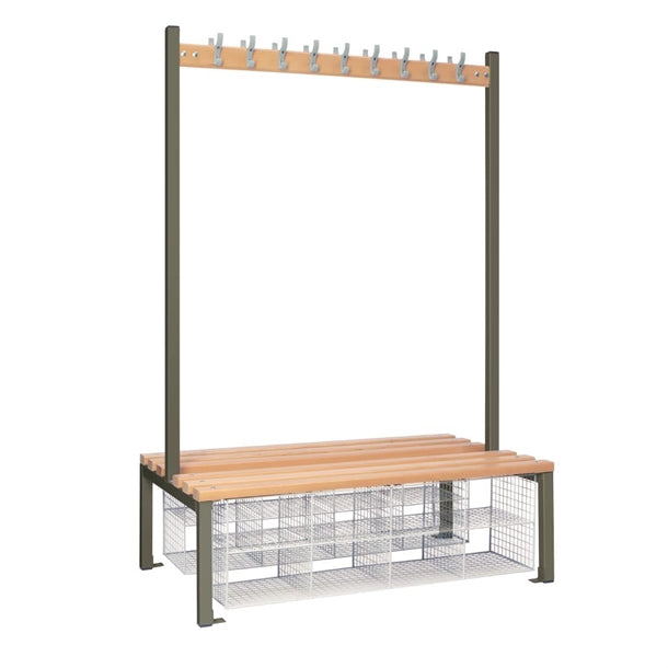 Double-Sided Island Seating with Mesh Basket Dark Grey 1200mm - HR628  Elite Lockers   