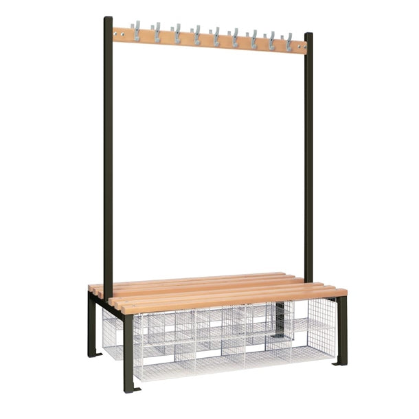 Double-Sided Island Seating with Mesh Basket Black 1200mm - HR629  Elite Lockers   