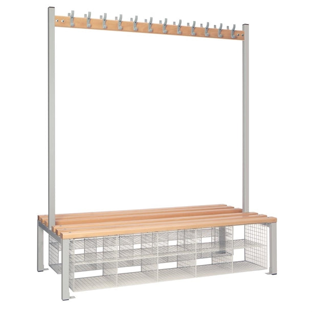 Double-Sided Island Seating with Mesh Basket Grey 1500mm - HR633  Elite Lockers   