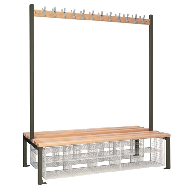 Double-Sided Island Seating with Mesh Basket Dark Grey 1500mm - HR635  Elite Lockers   
