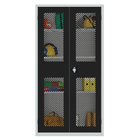 Large Mesh-Fronted Stock Control Cupboard Black - HR652 Lockable Cupboards Elite Lockers   