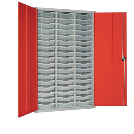 51 Tray High-Capacity Storage Cupboard - Red with Transparent Trays - HR666 Lockable Cupboards Elite Lockers   