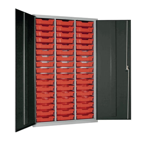 51 Tray High-Capacity Storage Cupboard - Dark Grey with Red Trays - HR669 Lockable Cupboards Elite Lockers   