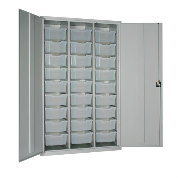 27 Tray High-Capacity Storage Cupboard - Grey with Transparent Trays - HR675 Lockable Cupboards Elite Lockers   