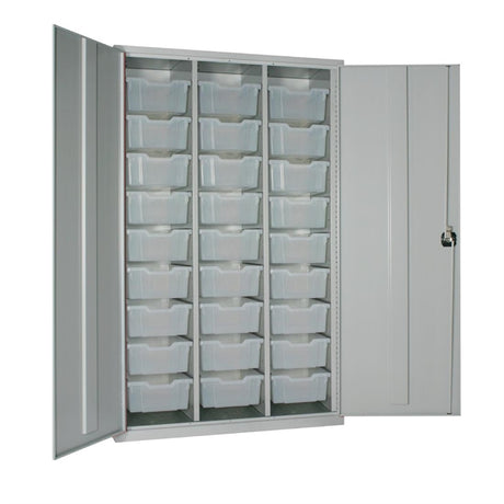 27 Tray High-Capacity Storage Cupboard - Grey with Transparent Trays - HR675 Lockable Cupboards Elite Lockers   