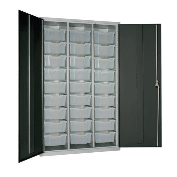 27 Tray High-Capacity Storage Cupboard - Dark Grey with Transparent Trays - HR677 Lockable Cupboards Elite Lockers   