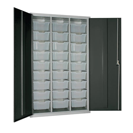 27 Tray High-Capacity Storage Cupboard - Dark Grey with Transparent Trays - HR677 Lockable Cupboards Elite Lockers   