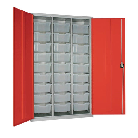 27 Tray High-Capacity Storage Cupboard - Red with Transparent Trays - HR678 Lockable Cupboards Elite Lockers   