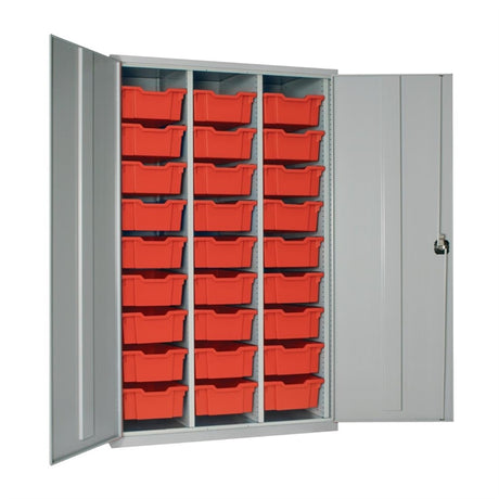27 Tray High-Capacity Storage Cupboard - Grey with Red Trays - HR679 Lockable Cupboards Elite Lockers   