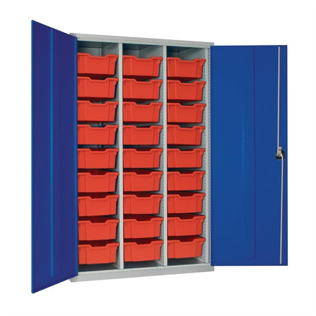 27 Tray High-Capacity Storage Cupboard - Blue with Red Trays - HR680 Lockable Cupboards Elite Lockers   