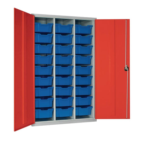 27 Tray High-Capacity Storage Cupboard - Red with Blue Trays - HR686 Lockable Cupboards Elite Lockers   