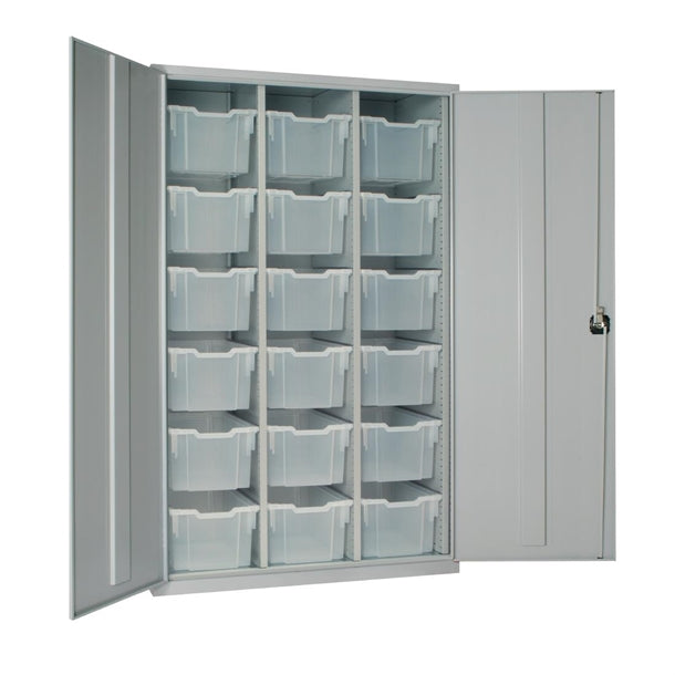 18 Tray High-Capacity Storage Cupboard - Grey with Transparent Trays - HR687 Lockable Cupboards Elite Lockers   