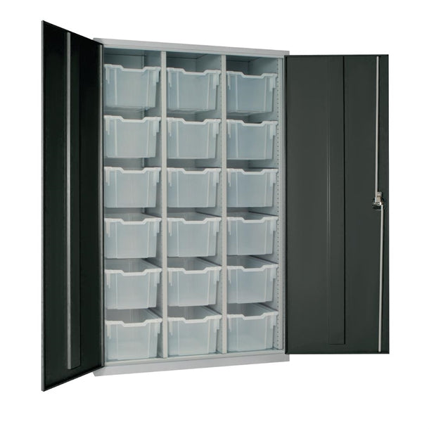 18 Tray High-Capacity Storage Cupboard - Dark Grey with Transparent Trays - HR689 Lockable Cupboards Elite Lockers   