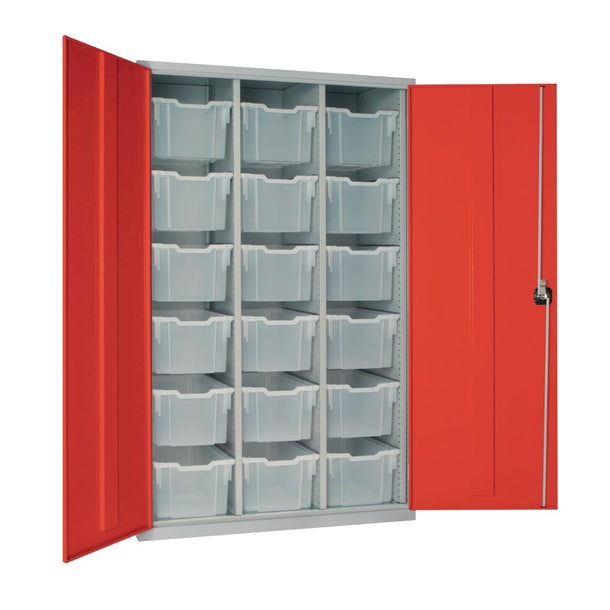 18 Tray High-Capacity Storage Cupboard - Red with Transparent Trays - HR690 Lockable Cupboards Elite Lockers   