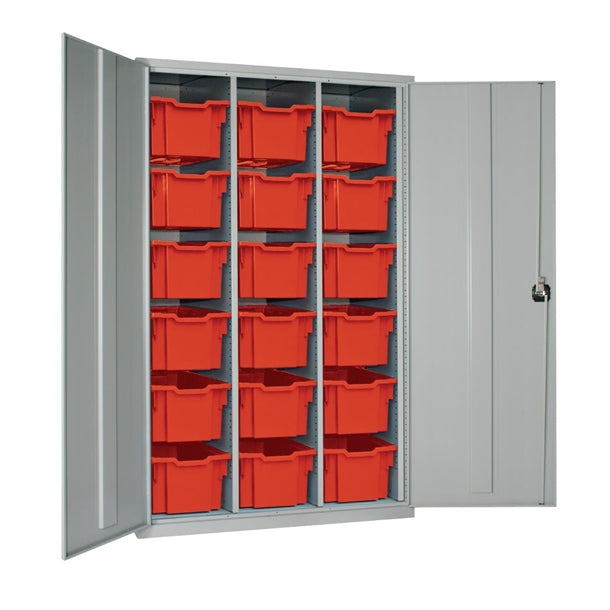 18 Tray High-Capacity Storage Cupboard - Grey with Red Trays - HR691 Lockable Cupboards Elite Lockers   