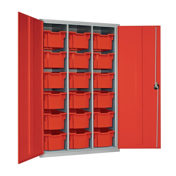 18 Tray High-Capacity Storage Cupboard - Red with Red Trays - HR694 Lockable Cupboards Elite Lockers   
