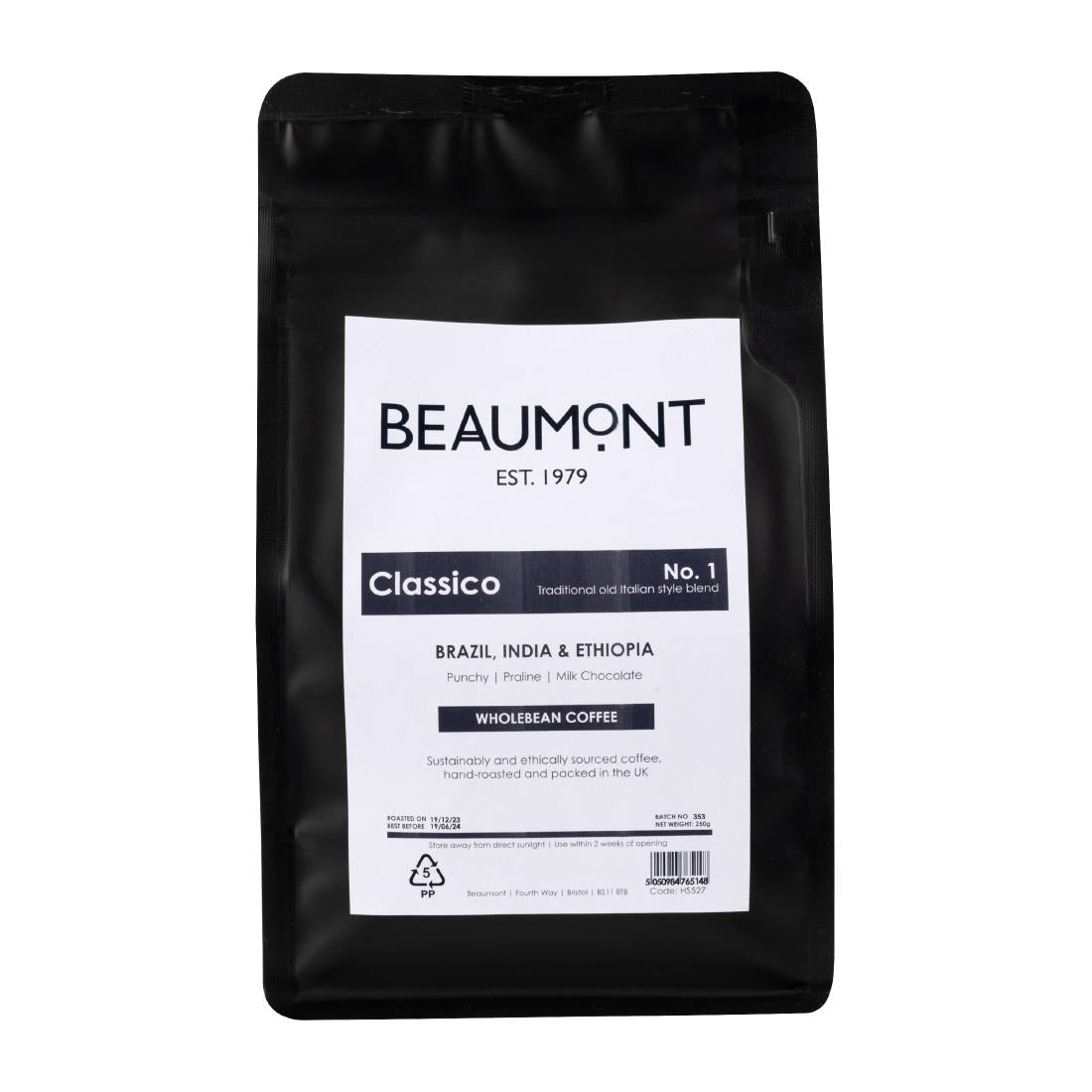 Beaumont No.1 Classico Coffee Beans 250g - HS527  Beaumont   