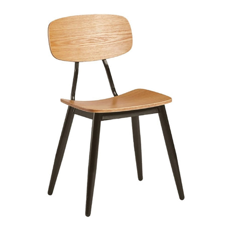 Juna Side Chair Ply Oak & Black Steel (Pack of 2) - HS738 Wooden Dining Chairs Everyday   