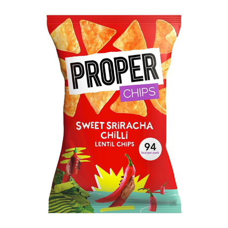 Properchips Impulse Sweet Sriracha Chilli Lentil Chips 20g (Pack of 24) - HS874  Proper Corn   