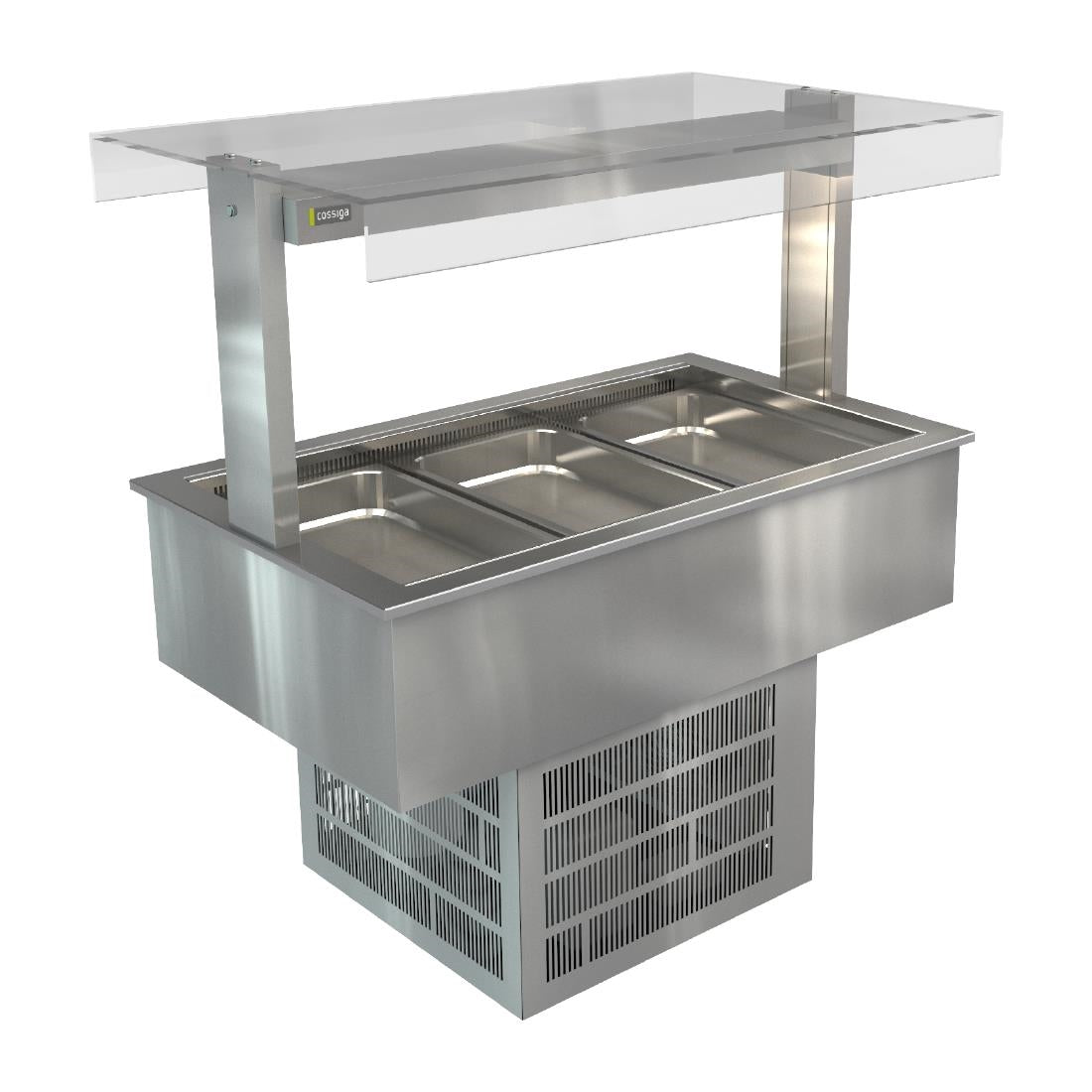 Cossiga Linear Series Drop-in Refrigerated Well w/Flat Top Sneeze Guard 1145mm - HT626  Cossiga   