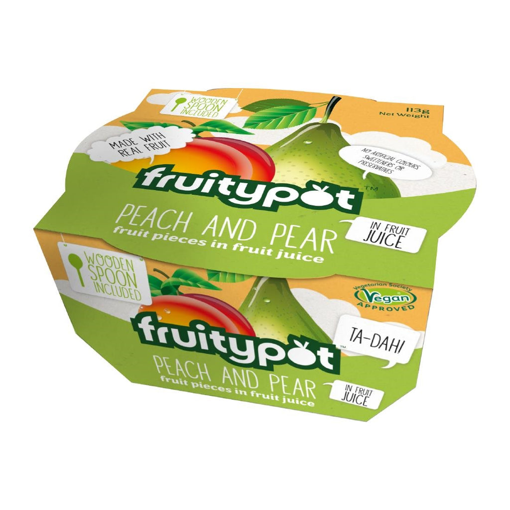 Fruitypot Peach & Pear in Juice with Spoon 113g (Pack of 18) - HW356  Fruitypot   