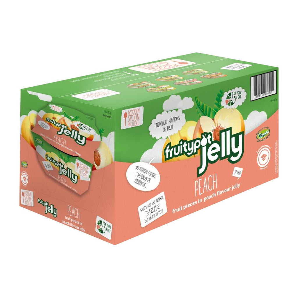 Fruitypot Peach in Peach Jelly with Spoon 120g (Pack of 18) - HW359  Fruitypot   