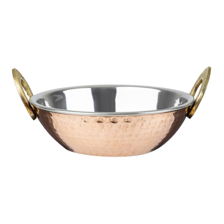 Olympia Copper Kadai Dish Stainless Steel Brass Handles 660ml - HY129  Olympia   