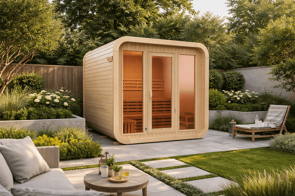 Kove 3-4 Person Spruce Cube Sauna with Front Porch & 6kW Electric Heater | KOVE-CUBE4 Outdoor Cube Saunas Kove Designs
