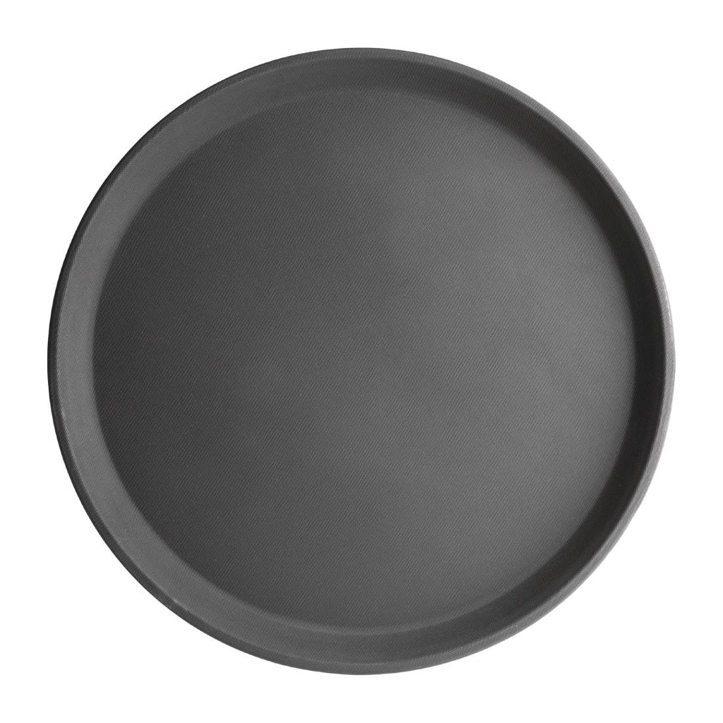 Olympia Kristallon Fibreglass Round Non-Slip Tray Black 356mm - J846  Olympia   