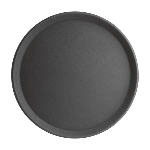 Olympia Kristallon Fibreglass Round Non-Slip Tray Black 406mm - J847  Olympia   