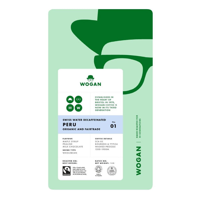 Wogan Swiss Water Decaffeinated Peruvian Ground Coffee Beans (Espresso) 250g - KA393  Wogan Coffee   