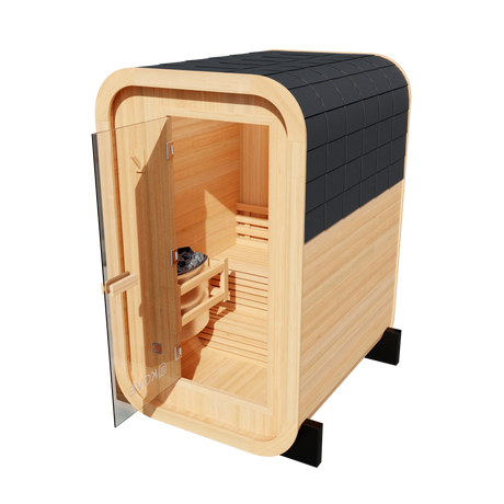 KOVE Compact Cube Sauna 1-2 Person Outdoor Sauna – Premium Spruce Wood, 4.5kW Harvia Heater, Modern Cube Design | KOVE-CUBE2 Outdoor Cube Saunas KOVE