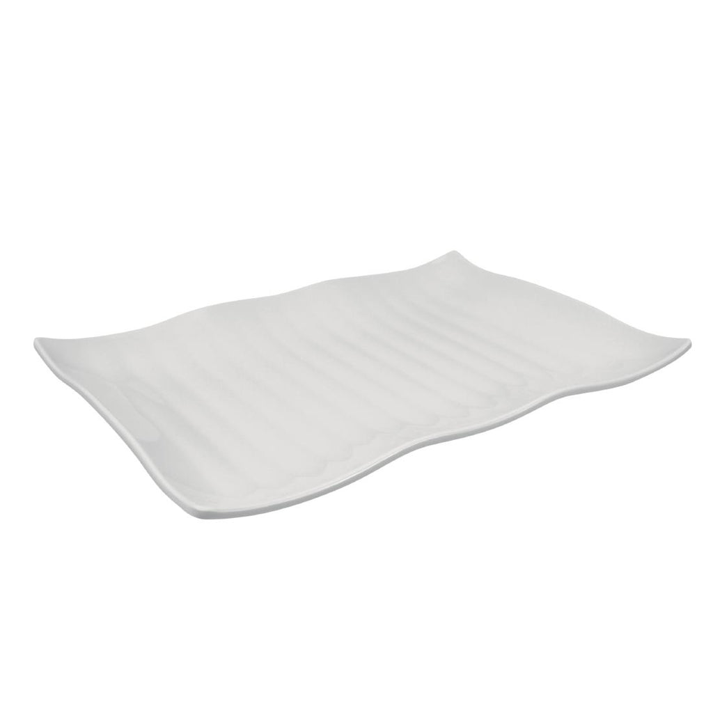 Dalebrook Melamine Ribbed Wavy Platter White 420mm - L284  Dalebrook   