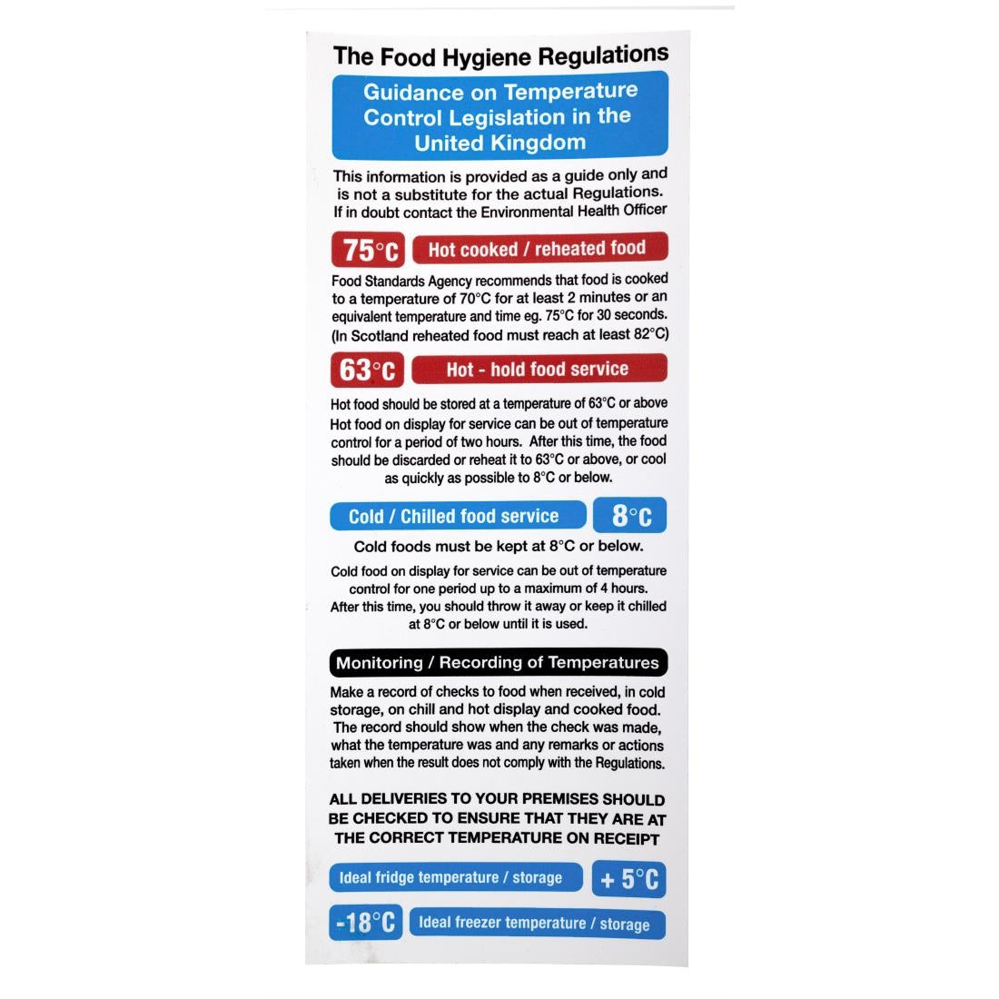 Vogue 2006 Food Act Cook Chill Guidelines Sign - L967  Vogue   