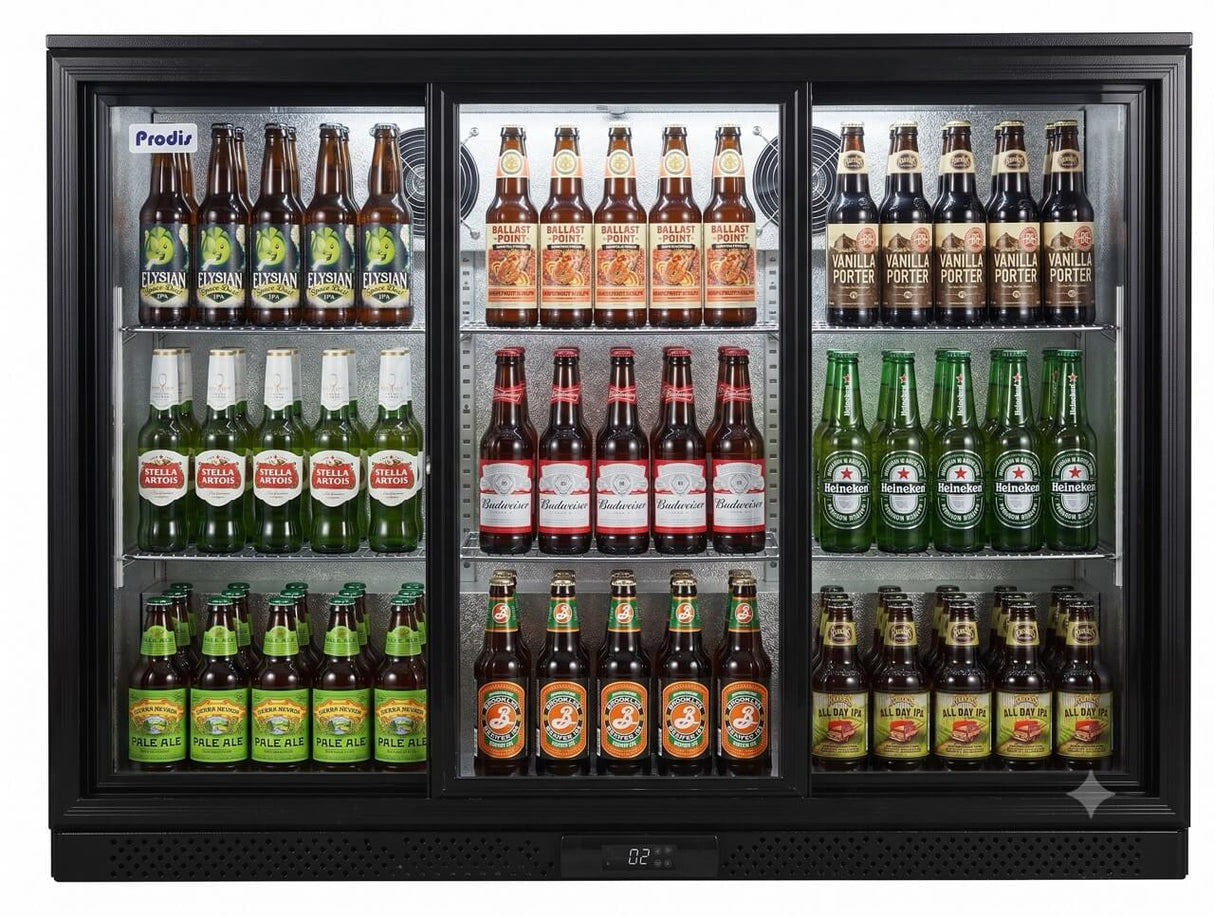 Prodis Low Energy Triple Sliding Door Bottle Cooler | NT3BS-LE Triple Door Bottle Coolers Prodis