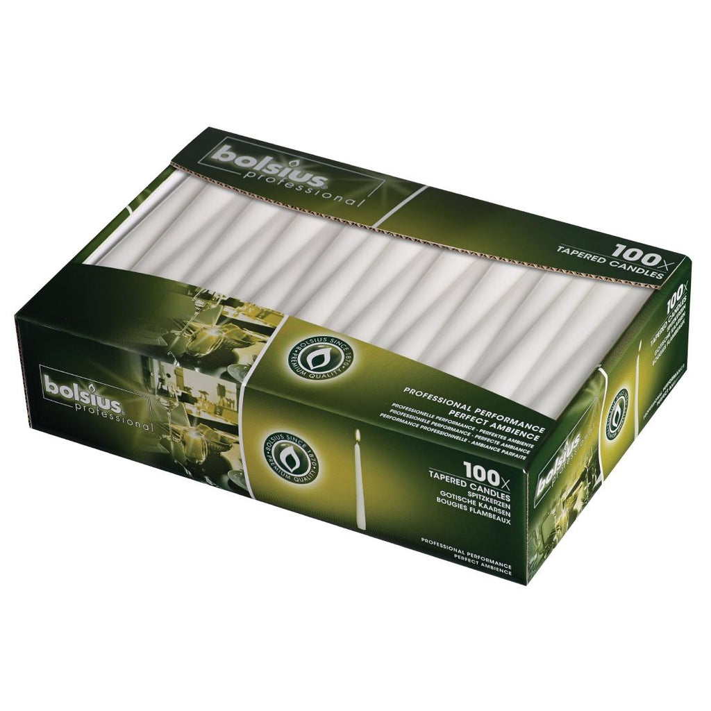 Tapered White 10inch Candles (Pack of 100) - P960  Bolsius   