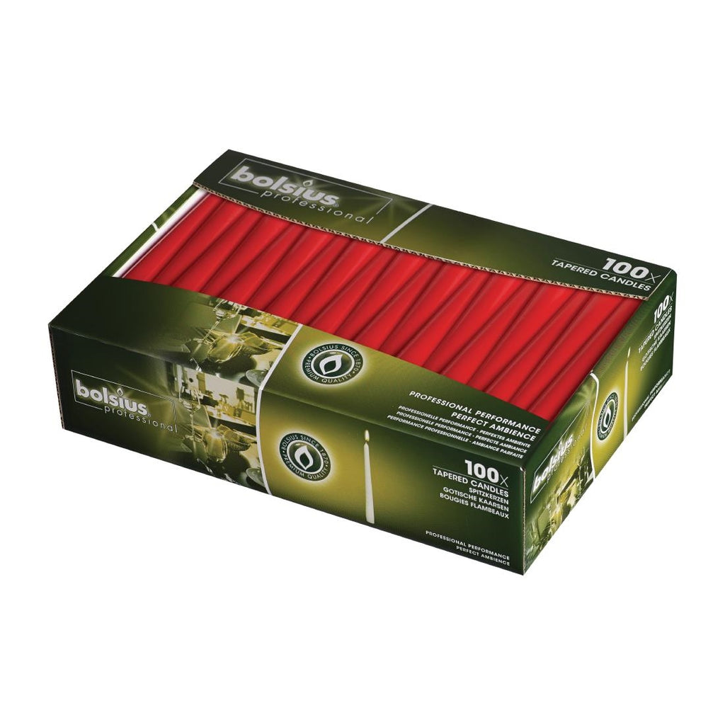 Tapered Red 10inch Candles (Pack of 100) - P961  Bolsius   