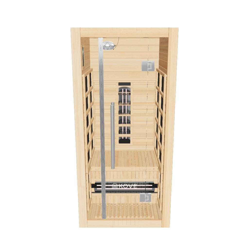 Empire Kove 1-Person Infrared Sauna Cabin Compact – Hemlock Wood, Glass Front, Bluetooth & Full Spectrum Heating | KOVE-INF1 Indoor Infrared Saunas Kove Designs