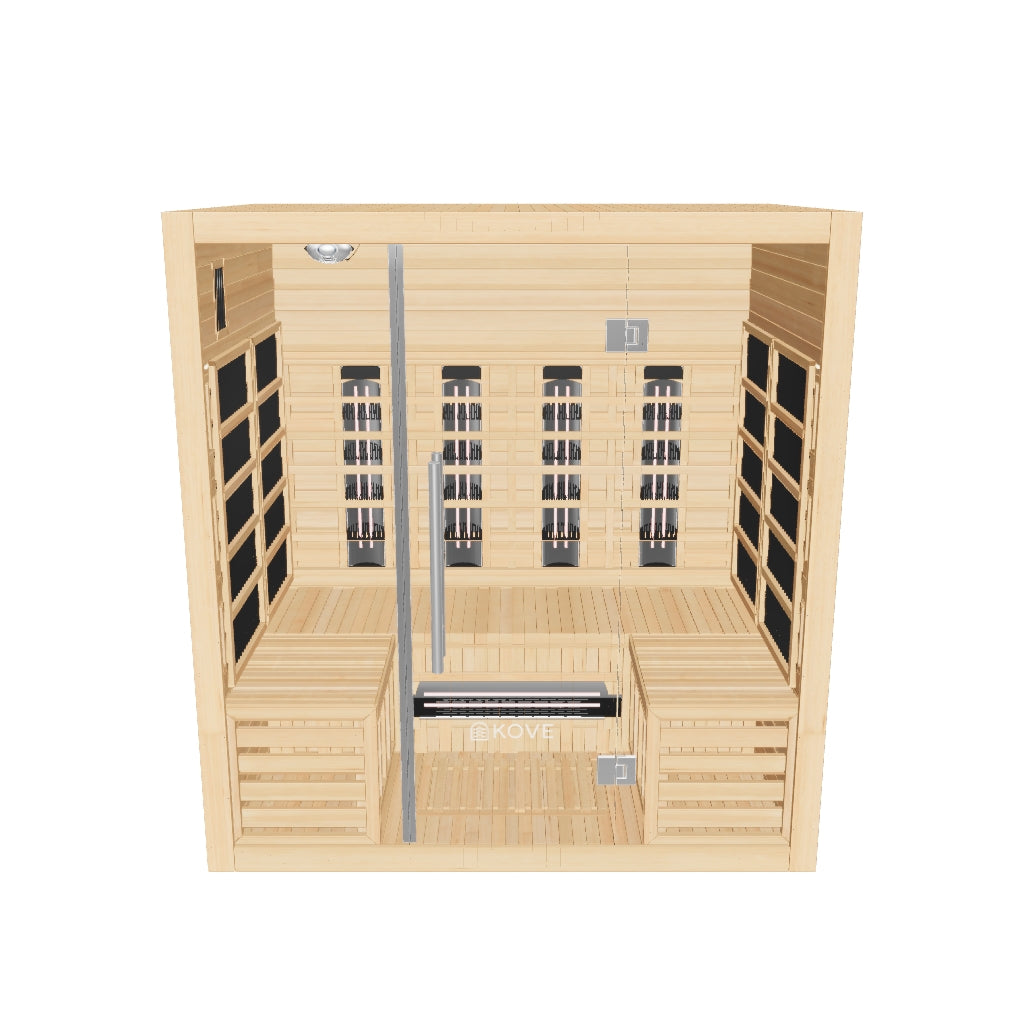 Kove 4 Person Infrared Sauna Cabin – Hemlock Wood, Glass Front, Bluetooth & Full Spectrum Heating | KOVE-INF4 Indoor Infrared Saunas Kove Designs