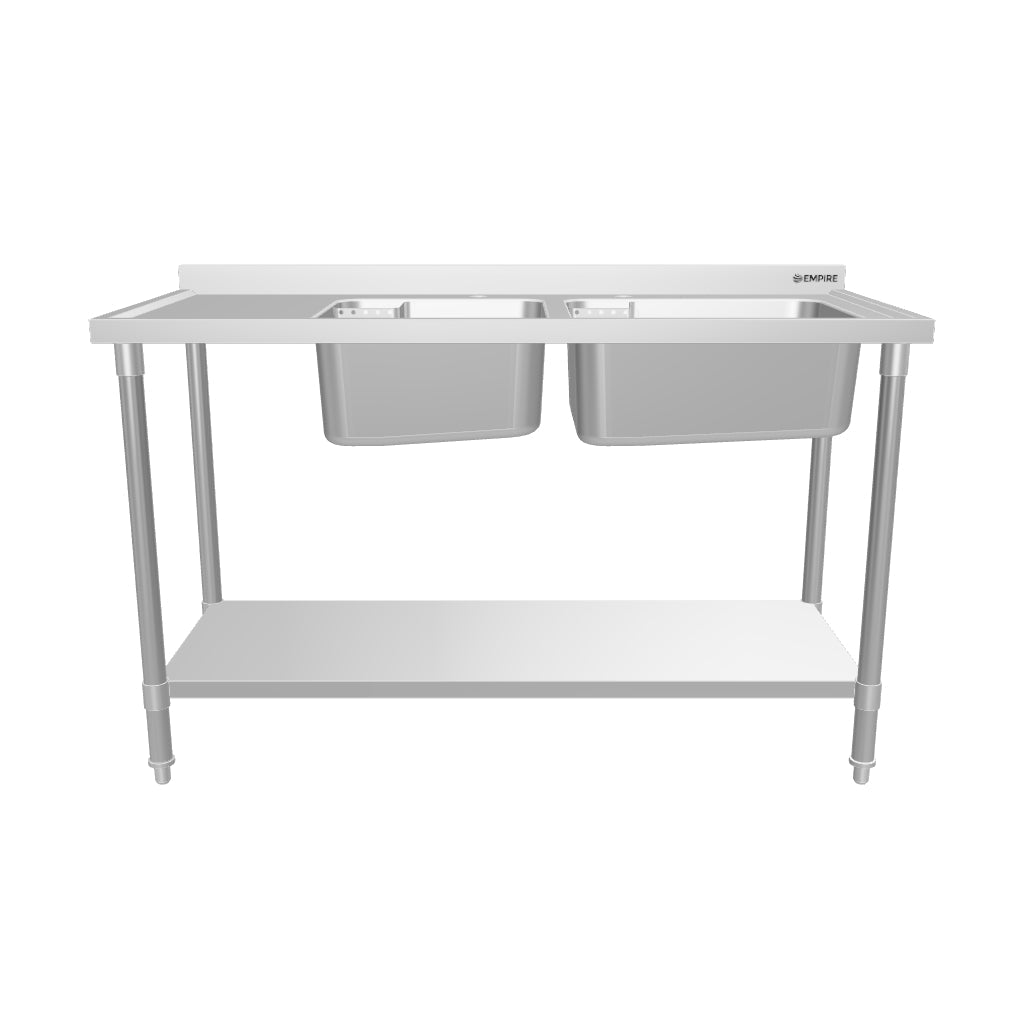 Empire Stainless Steel Double Bowl Sink 1400mm Wide Left Hand Drainer - EMP-SSWTS-1400L
