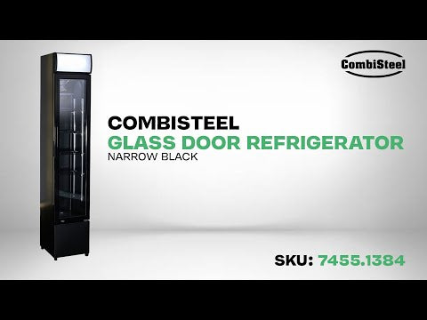 Combisteel Slimline Black Narrow Single Hinged Glass Door Fridge Merchandiser 105Ltr - 7455.1384