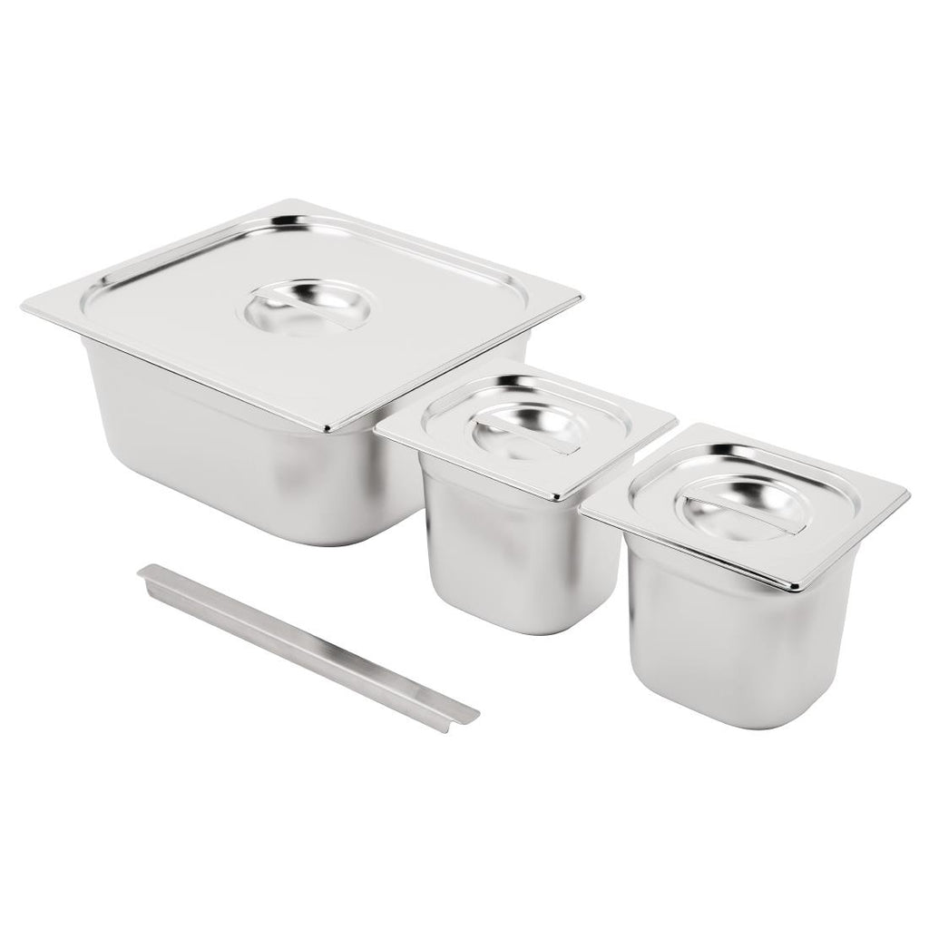 Vogue Stainless Steel Gastronorm Tray Set 2x 1/6 and 2/3 with Lids - SA241  Vogue   