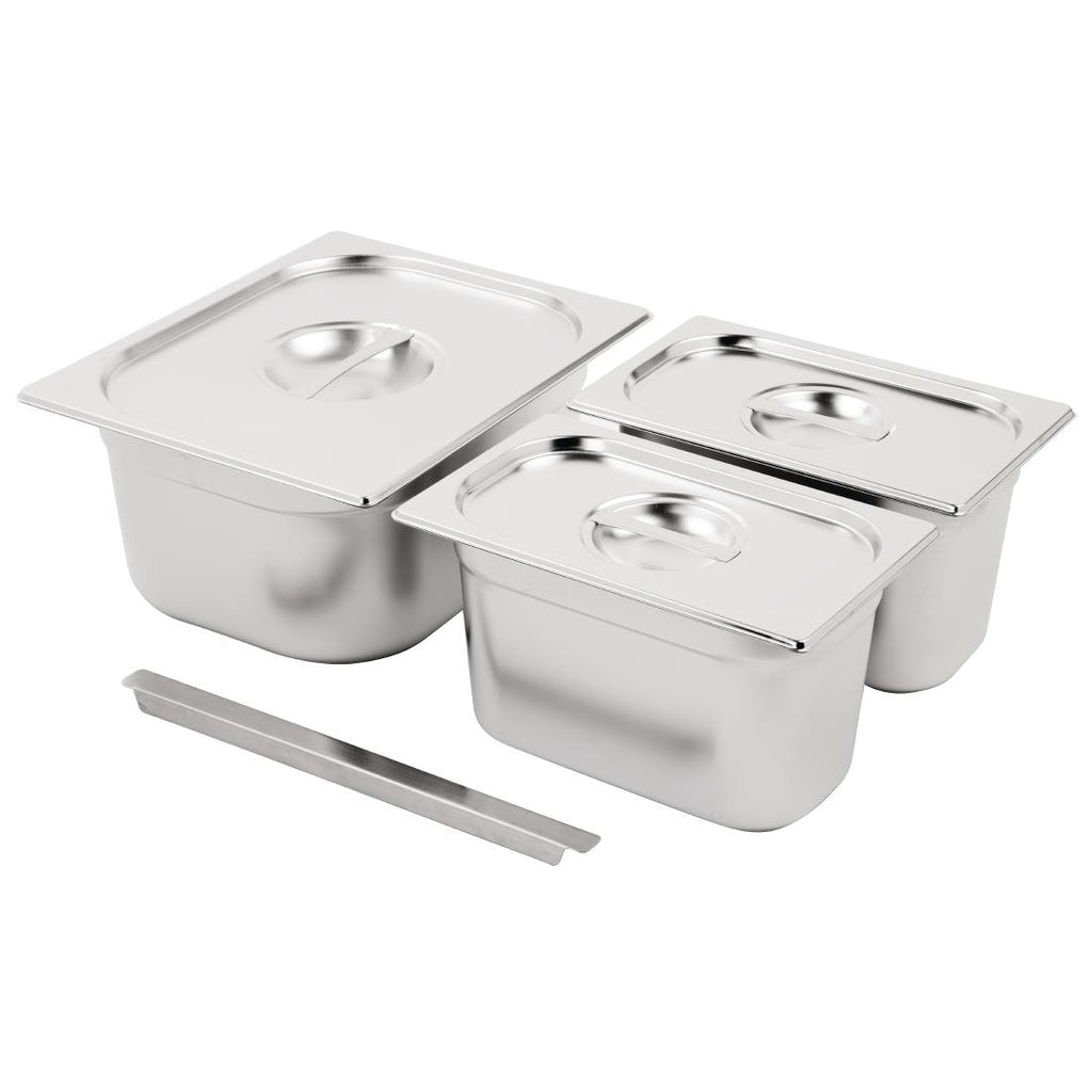 Vogue Stainless Steel Gastronorm Tray Set 1/2 and 2x 1/4 with Lids - SA244  Vogue   