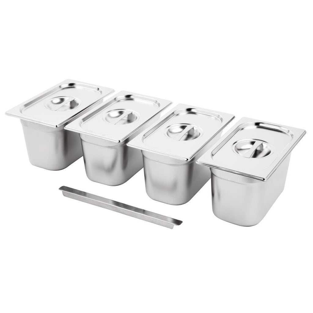Vogue Stainless Steel Gastronorm Tray Set 4 1/4 with Lids - SA247  Vogue   