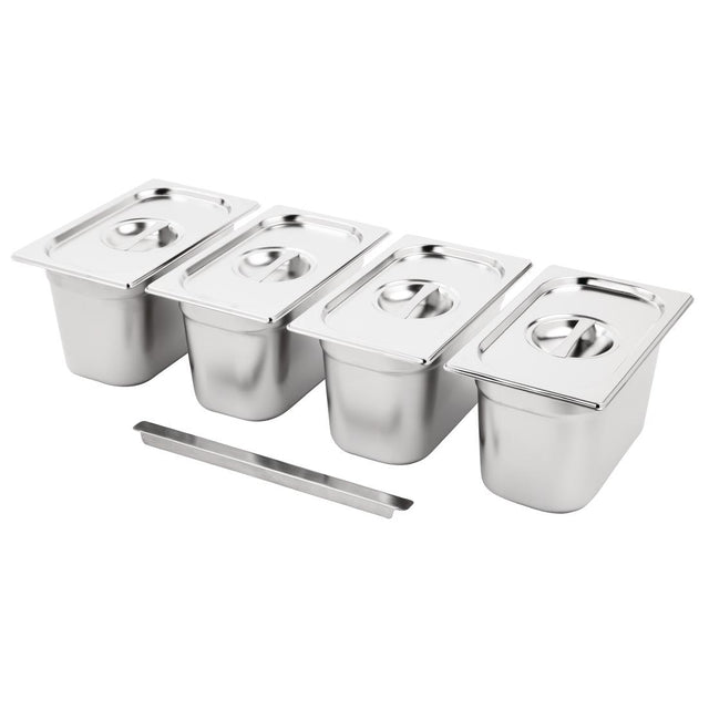Vogue Stainless Steel Gastronorm Tray Set 4 1/4 with Lids - SA247  Vogue   