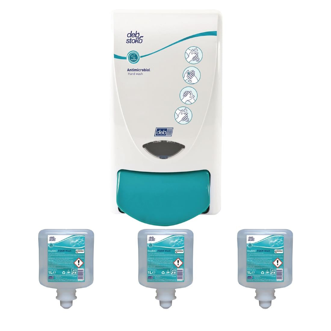 Deb Antibac Soap Dispenser and 3 Unperfumed Antibacterial Foam Hand Soaps 1Ltr - SA455  SCJ Professional   