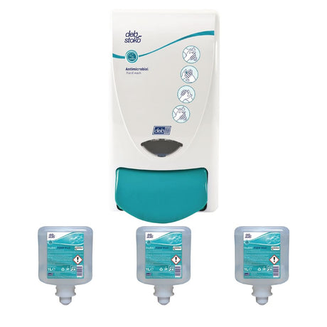 Deb Antibac Soap Dispenser and 3 Unperfumed Antibacterial Foam Hand Soaps 1Ltr - SA455  SCJ Professional   